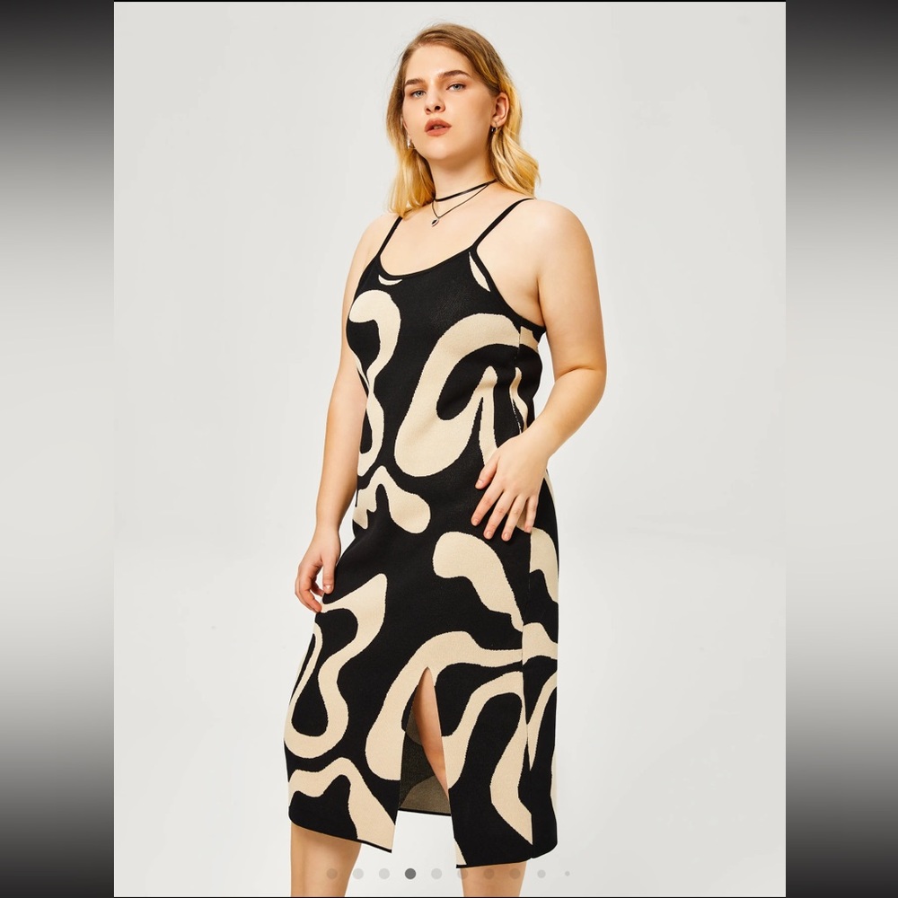 Cider knit jersey black and cream abstract midi dress, 0XL, NWT
